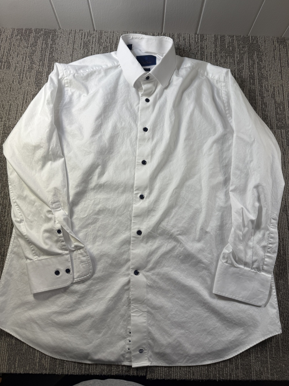David Donahue Dress Shirt Mens 18 34/35 White Solid Trim Fit Cotton LS Business